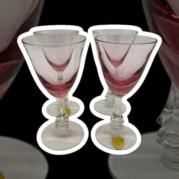 Tiffin Franciscan Wisteria Pink Wine Stemware Set of 4 Vintage Glassware MCM - Picture 3 of 11